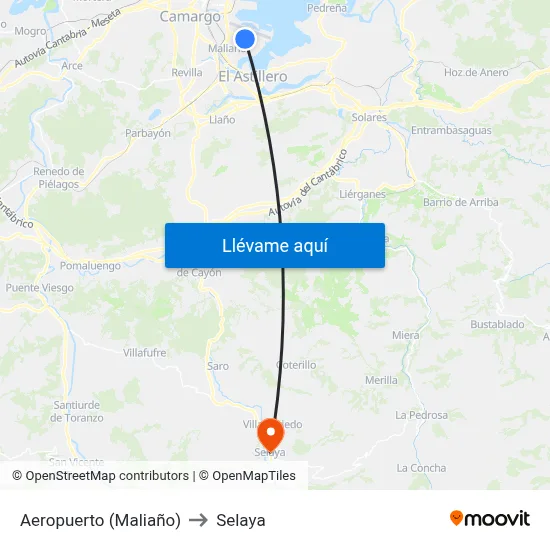 Aeropuerto (Maliaño) to Selaya map