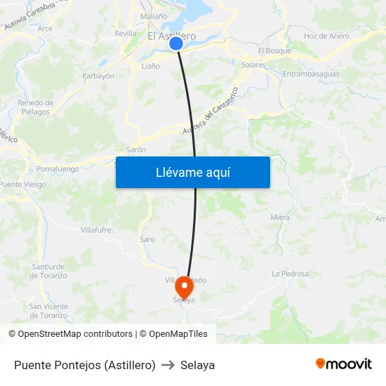 Puente Pontejos (Astillero) to Selaya map
