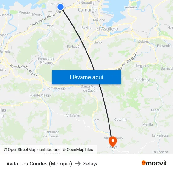 Avda Los Condes (Mompia) to Selaya map