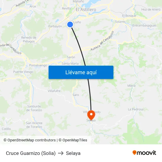 Cruce Guarnizo (Solia) to Selaya map