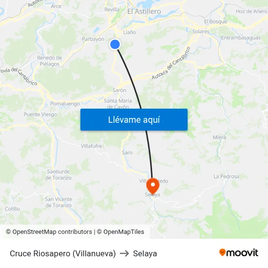 Cruce Riosapero (Villanueva) to Selaya map