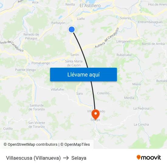 Villaescusa (Villanueva) to Selaya map