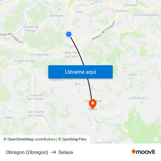 Obregon (Obregon) to Selaya map