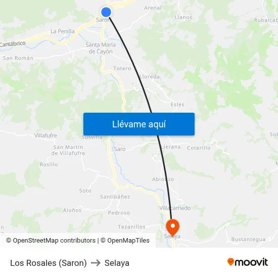 Los Rosales (Saron) to Selaya map