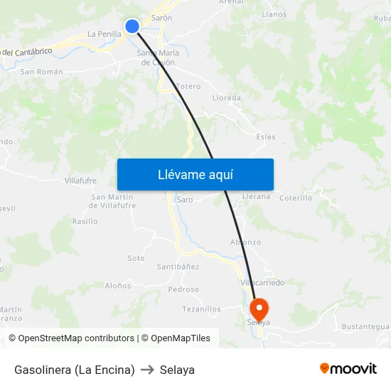 Gasolinera (La Encina) to Selaya map