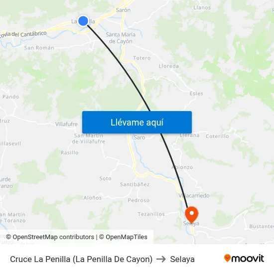 Cruce La Penilla (La Penilla De Cayon) to Selaya map