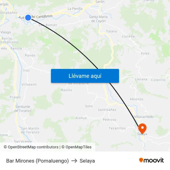 Bar Mirones (Pomaluengo) to Selaya map