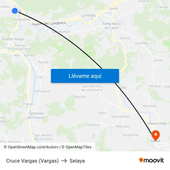 Cruce Vargas (Vargas) to Selaya map
