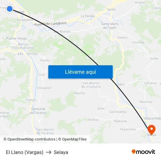 El Llano (Vargas) to Selaya map