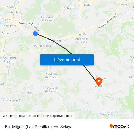 Bar Miguel (Las Presillas) to Selaya map