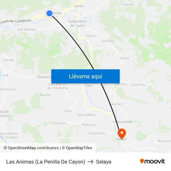Las Animas (La Penilla De Cayon) to Selaya map
