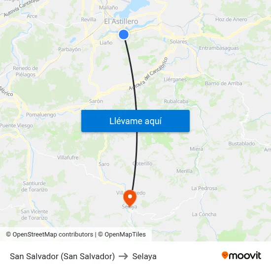 San Salvador (San Salvador) to Selaya map