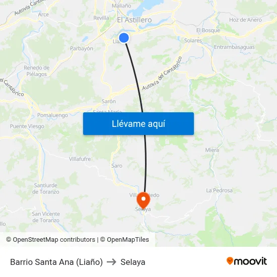 Barrio Santa Ana (Liaño) to Selaya map