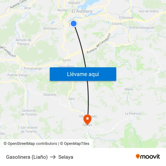 Gasolinera (Liaño) to Selaya map