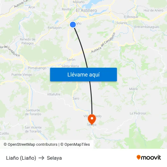 Liaño (Liaño) to Selaya map