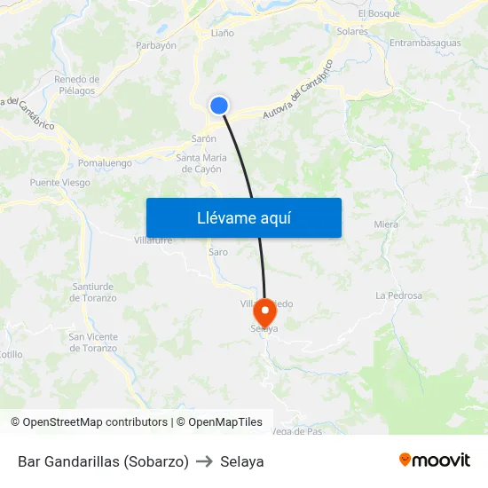 Bar Gandarillas (Sobarzo) to Selaya map
