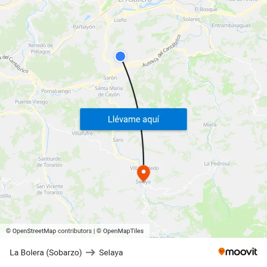 La Bolera (Sobarzo) to Selaya map