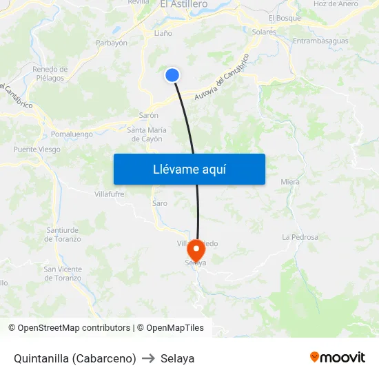 Quintanilla (Cabarceno) to Selaya map