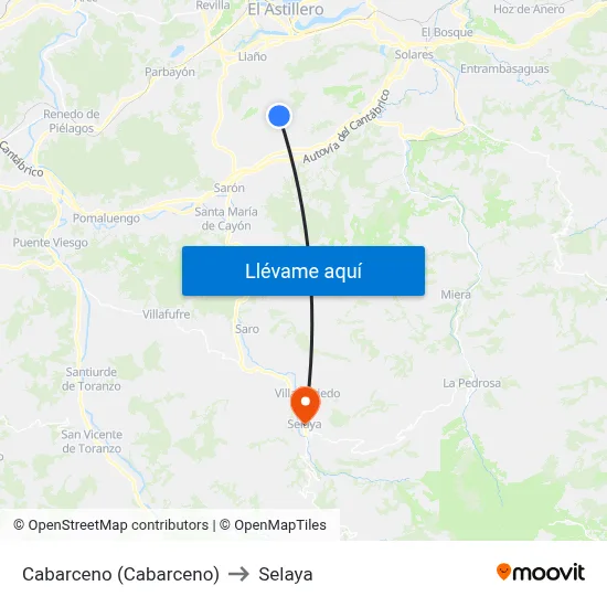 Cabarceno (Cabarceno) to Selaya map