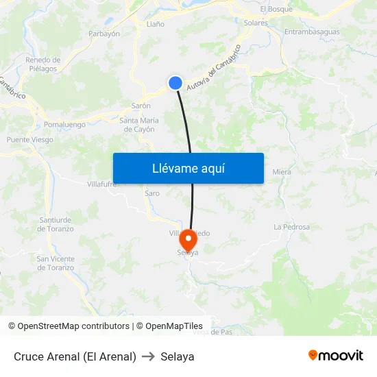 Cruce Arenal (El Arenal) to Selaya map