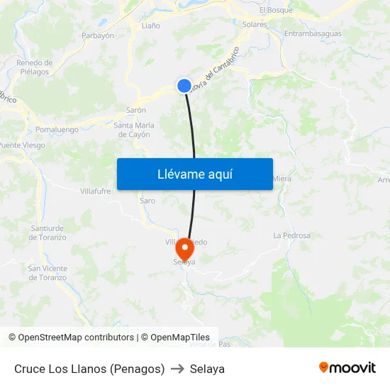 Cruce Los Llanos (Penagos) to Selaya map