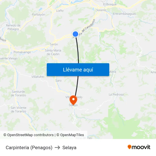 Carpinteria (Penagos) to Selaya map