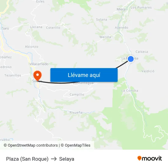 Plaza (San Roque) to Selaya map