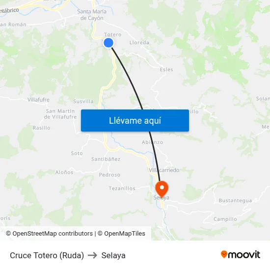 Cruce Totero (Ruda) to Selaya map