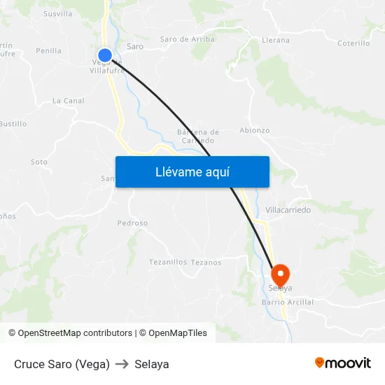 Cruce Saro (Vega) to Selaya map
