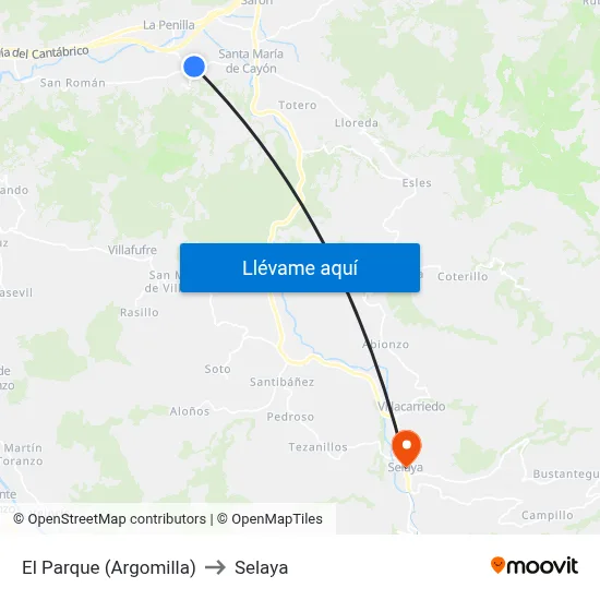 El Parque (Argomilla) to Selaya map