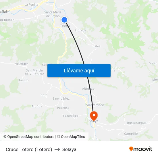 Cruce Totero (Totero) to Selaya map