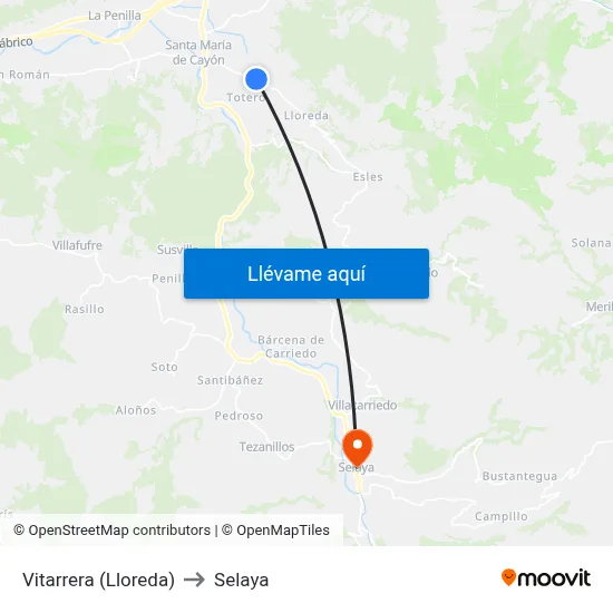 Vitarrera (Lloreda) to Selaya map