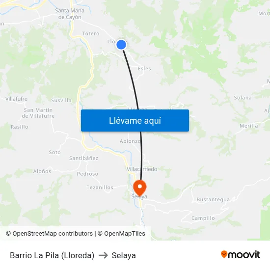 Barrio La Pila (Lloreda) to Selaya map
