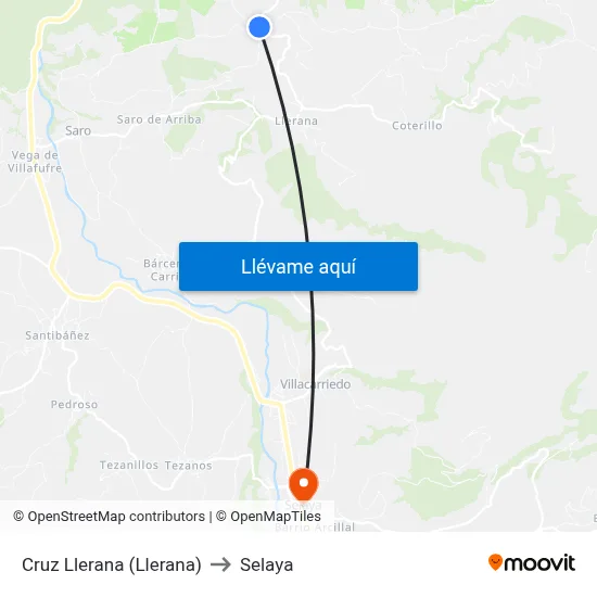 Cruz Llerana (Llerana) to Selaya map