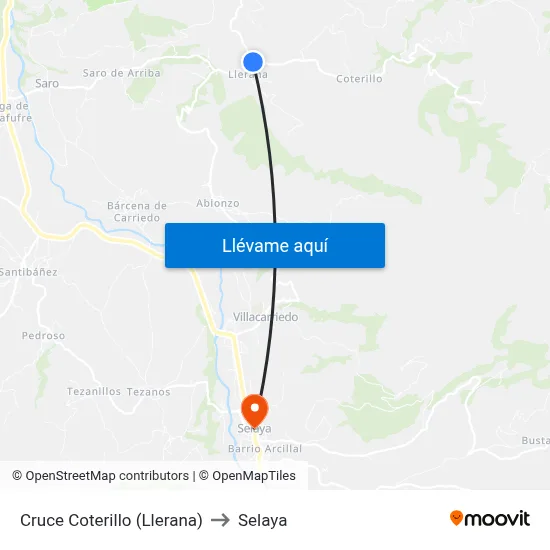 Cruce Coterillo (Llerana) to Selaya map