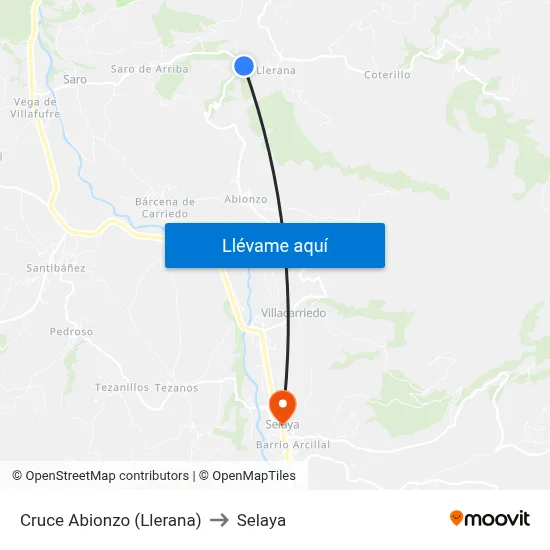 Cruce Abionzo (Llerana) to Selaya map