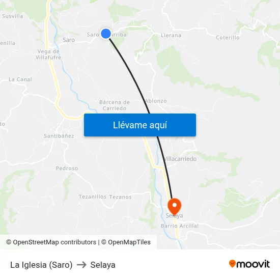 La Iglesia (Saro) to Selaya map