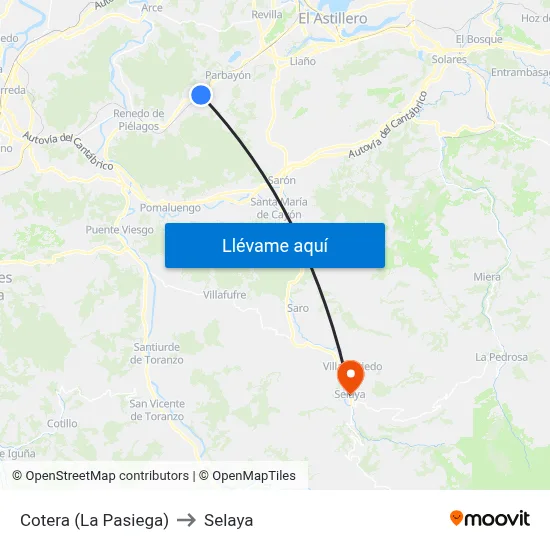 Cotera (La Pasiega) to Selaya map