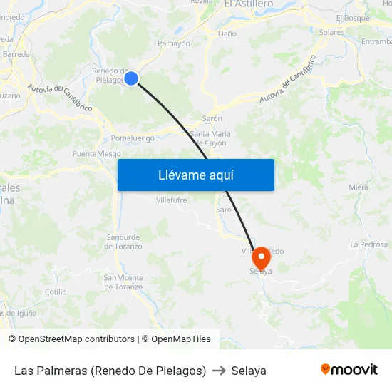 Las Palmeras (Renedo De Pielagos) to Selaya map