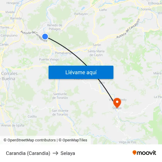 Carandia (Carandia) to Selaya map
