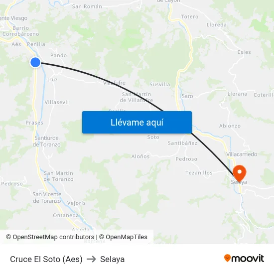 Cruce El Soto (Aes) to Selaya map