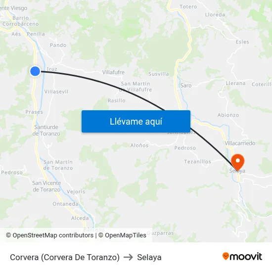 Corvera (Corvera De Toranzo) to Selaya map