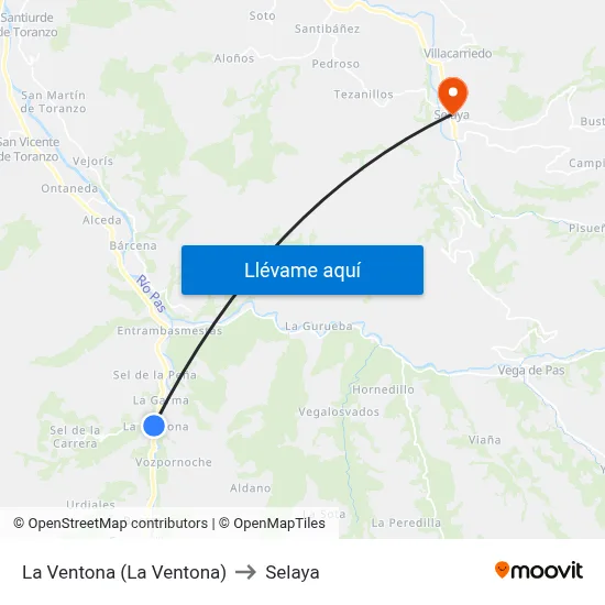 La Ventona (La Ventona) to Selaya map