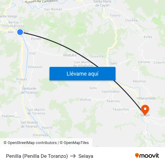 Penilla (Penilla De Toranzo) to Selaya map