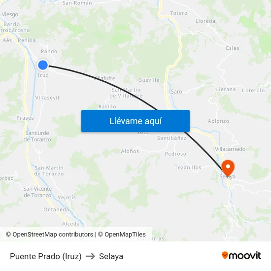 Puente Prado (Iruz) to Selaya map