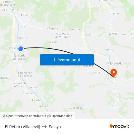 El Retiro (Villasevil) to Selaya map
