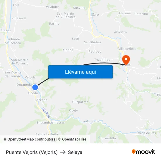 Puente Vejoris (Vejoris) to Selaya map
