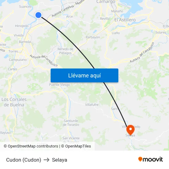 Cudon (Cudon) to Selaya map