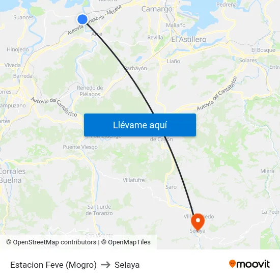 Estacion Feve (Mogro) to Selaya map
