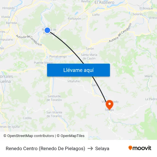Renedo Centro (Renedo De Pielagos) to Selaya map